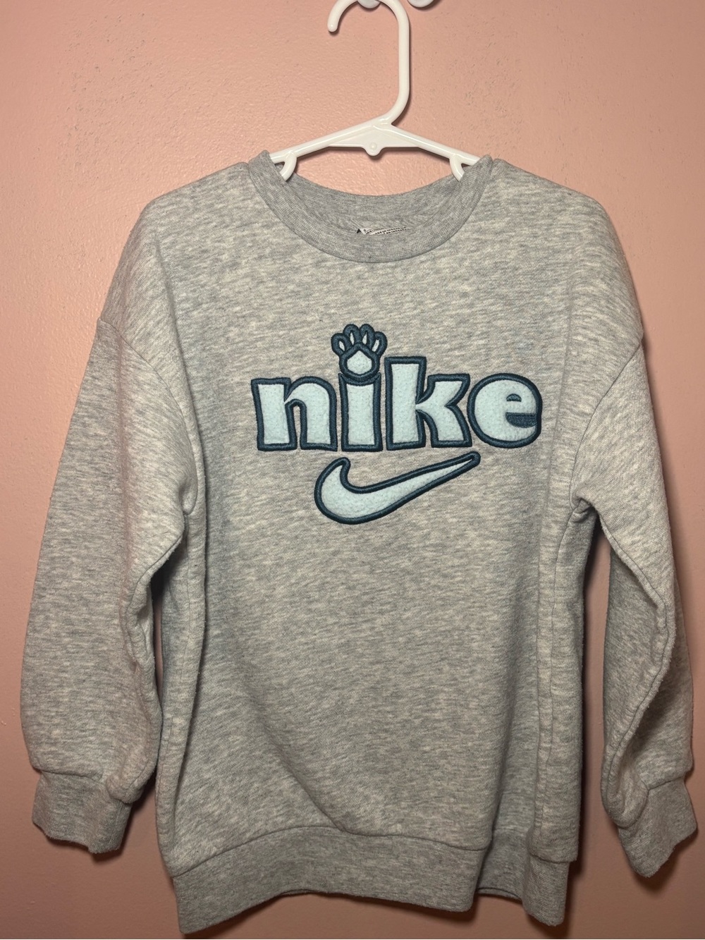 Nike Gray Boy Crewneck Sweatshirt with Blue Logo